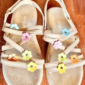 Cat & Jack Beige Sandals with Colorful Flowers Size Toddler 11